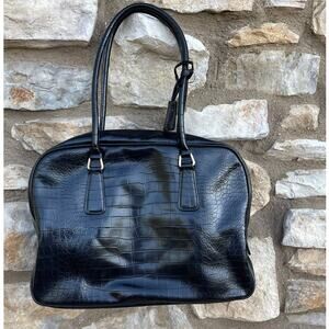 Nine West Black Faux Leather Satchel Handbag Purse 14x10x5